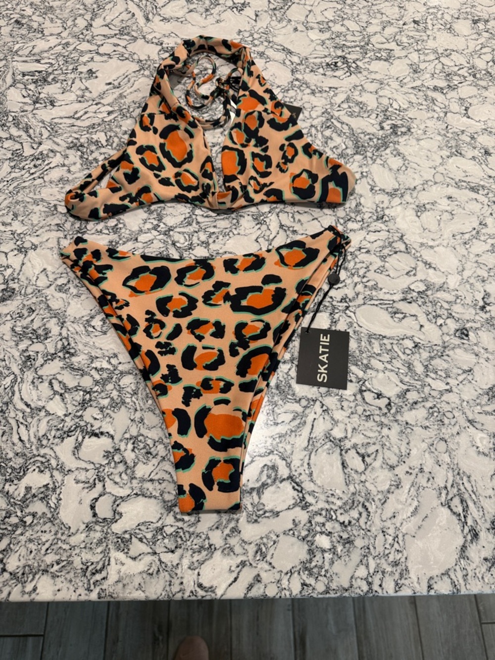 Skatie Leopard Print Bikini - Orange, Black & Green Accents